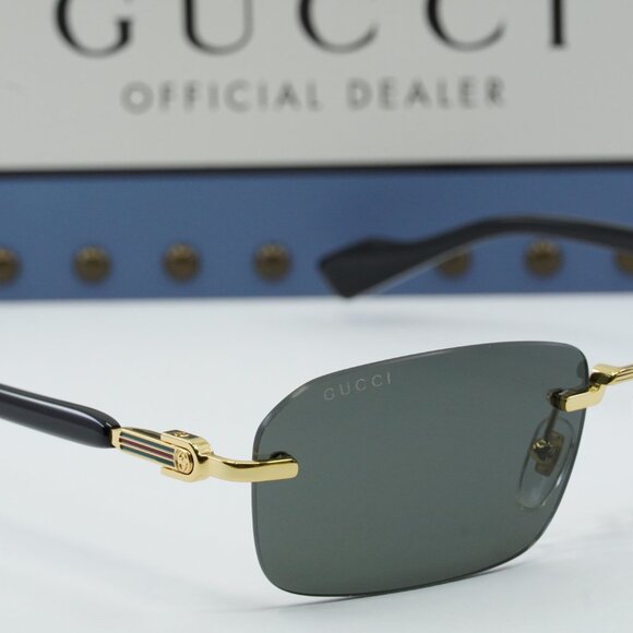 Gucci GG1221S 001 Rectangle Sunglasses - Gold Black/Grey main image 4